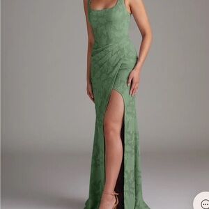 AZAZIE MERO Eucalyptus Sheath Pleated Floral Burnout Dress A8